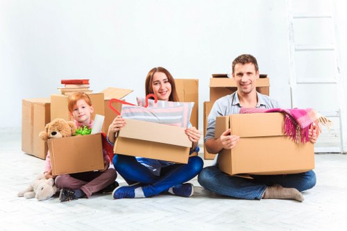 Packed boxes and household items inside a removal van