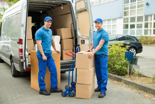 Driver handling boxes during a move near Pinner streets