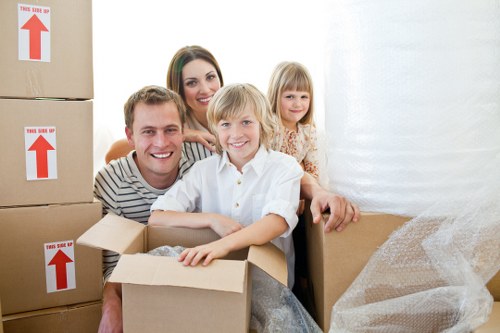 Packed business equipment ready for commercial removals in Pinner